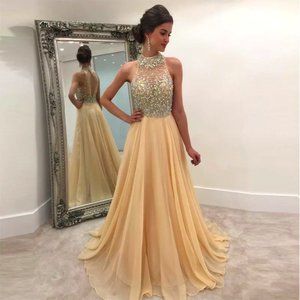 FUNKY GOLDEN NIGHT DINNER PROM BALL DRESS LONG EVENING DRESSES LATEST